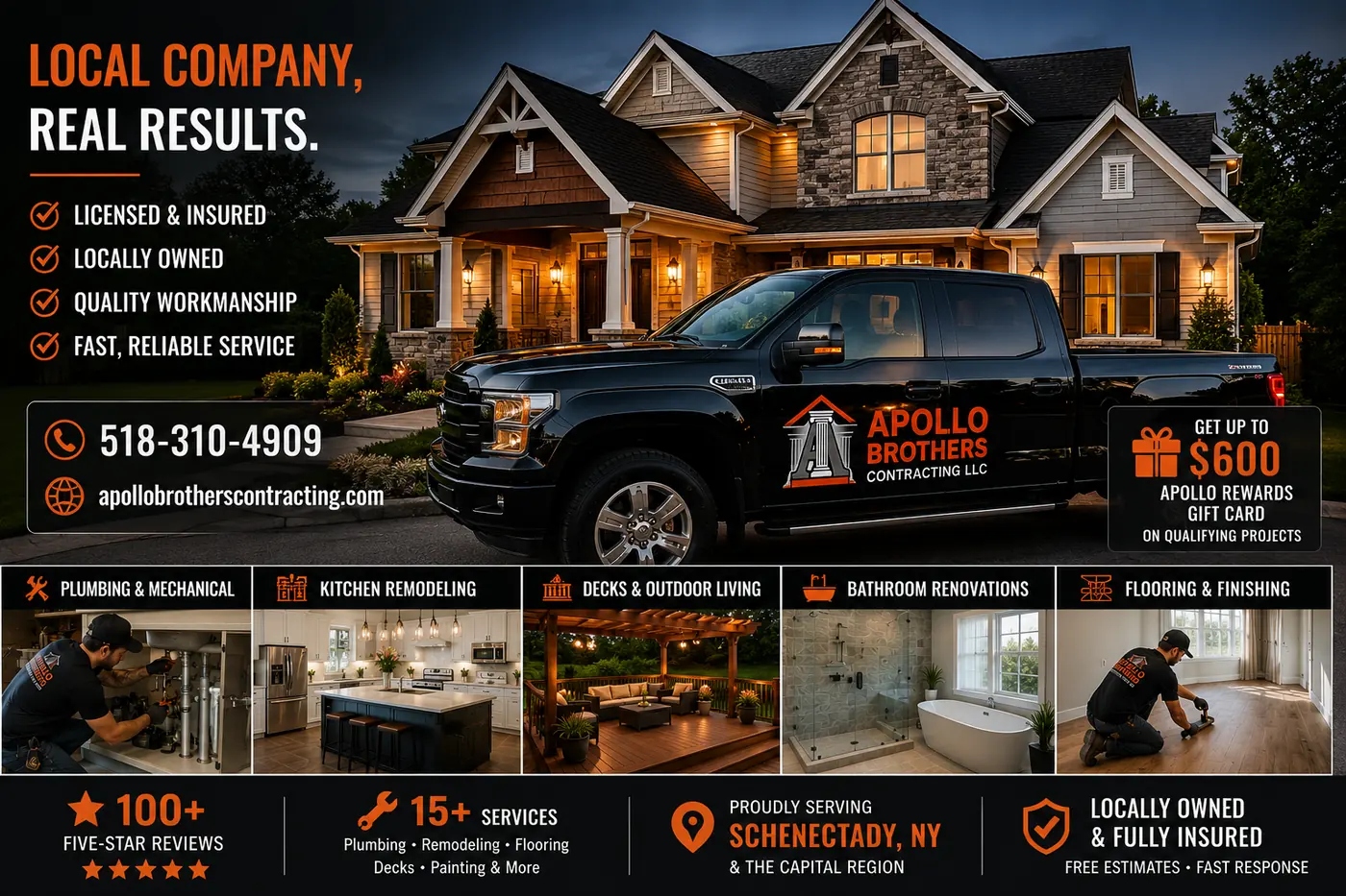 Apollo Brothers Contracting — local company, real results. Licensed and insured, locally owned, quality workmanship, fast reliable service in Schenectady, NY.